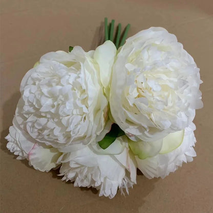 Artificial Peony Bouquet 5 Heads Silk Flowers for Home Office Wedding Party Decor – White, Pink, Blue, Rose Red