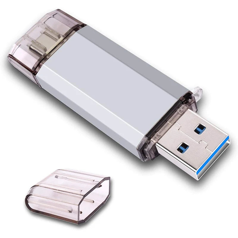 "3-in-1 usb 3.0 & type c otg flash drive, 32gb-512gb high-speed metal usb stick, multifunctional pen drive for pc, smartphone & tablet"