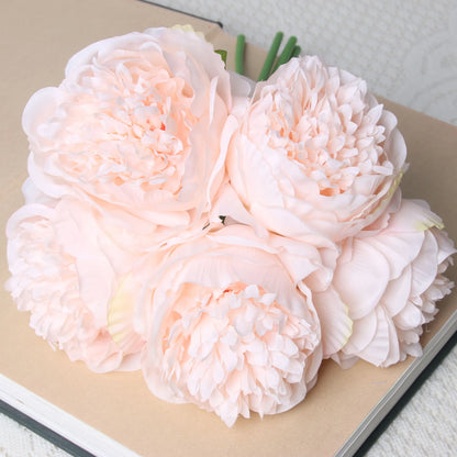 Artificial Peony Bouquet 5 Heads Silk Flowers for Home Office Wedding Party Decor – White, Pink, Blue, Rose Red