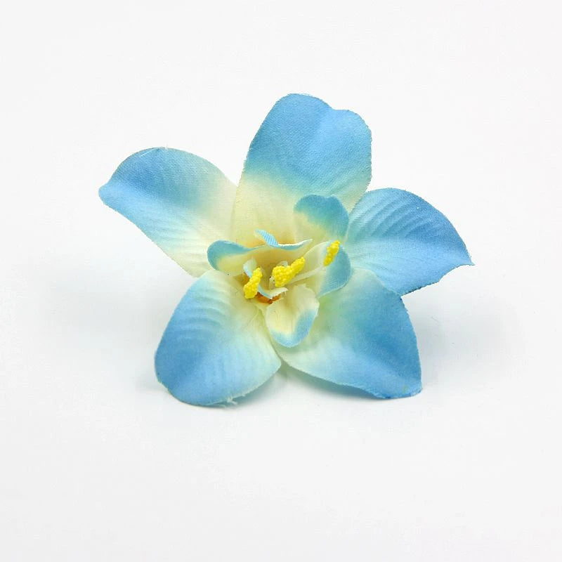 artificial orchid flower heads 7.5cm, silk decoration for home wedding, diy craft, 10/20/30pcs assorted colours, gift scrapbooking decorative floral design