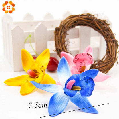 Artificial Orchid Flower Heads 7.5cm, Silk Decoration for Home Wedding, DIY Craft, 10/20/30PCS Assorted Colours, Gift Scrapbooking Decorative Floral Design