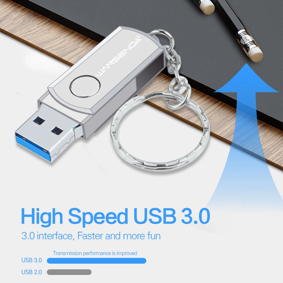 usb 3.0 flash drive, metal memory stick, keychain pen drive, rotating design, 16gb, 32gb, 64gb, 128gb, 256gb storage options, high-speed data transfer