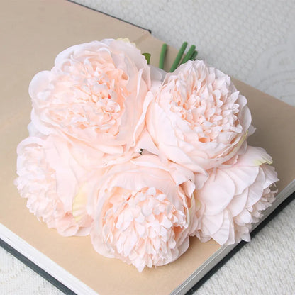 Peony Silk Flower Bouquet, Rose Pink, 32cm, Large Heads, for Bridal Showers, Engagements, Weddings, Parties, Home Decor, Indoor Arrangements