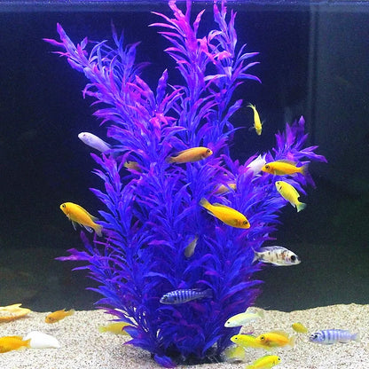 Artificial Fish Tank Plants 50cm – Purple, Green & Red Plastic Water Grass for Aquarium Decoration | Realistic Hanging Fake Bamboo Leaf Aquatic Decor