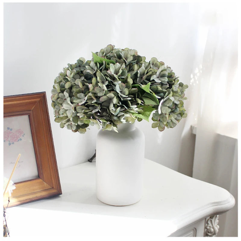 silk hydrangea artificial flower bouquet for home decor, weddings, parties, baby showers, and more - elegant faux floral arrangement for indoor and outdoor use