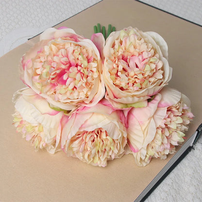 Artificial Peony Bouquet 5 Heads Silk Flowers for Home Office Wedding Party Decor – White, Pink, Blue, Rose Red