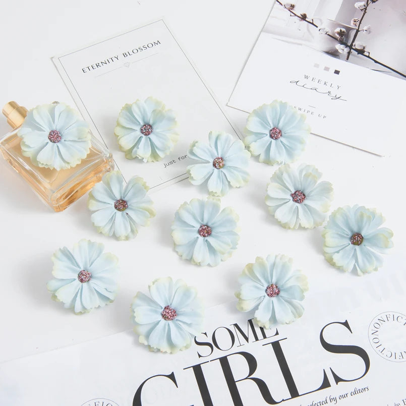 50pcs pink silk daisy heads artificial flowers for wedding decorations, diy crafts, party decor, christmas wreaths, home decor, and indoor use