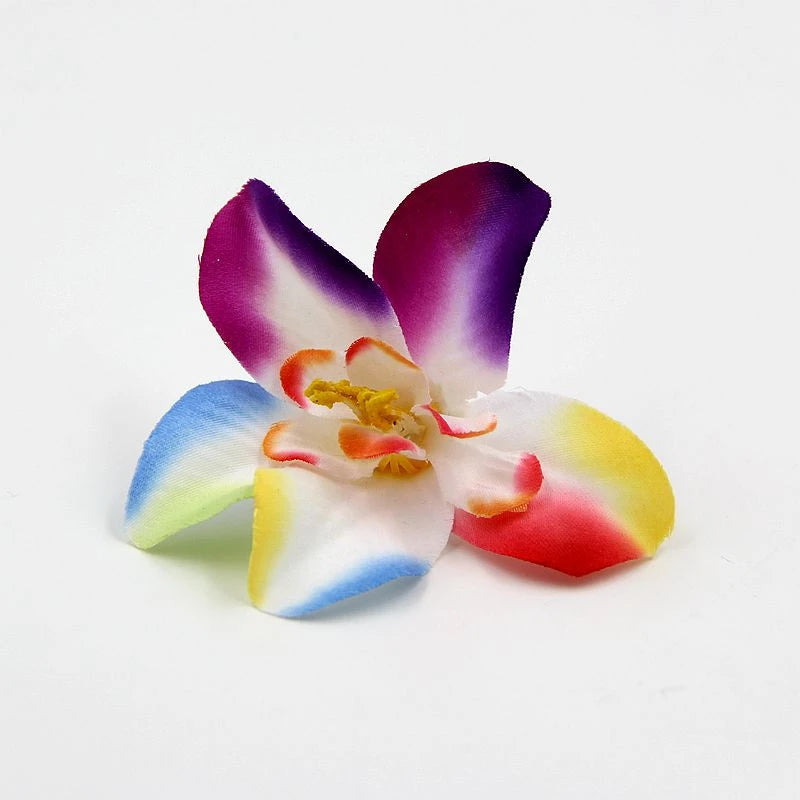 artificial orchid flower heads 7.5cm, silk decoration for home wedding, diy craft, 10/20/30pcs assorted colours, gift scrapbooking decorative floral design