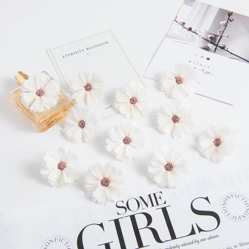 50pcs pink silk daisy heads artificial flowers for wedding decorations, diy crafts, party decor, christmas wreaths, home decor, and indoor use