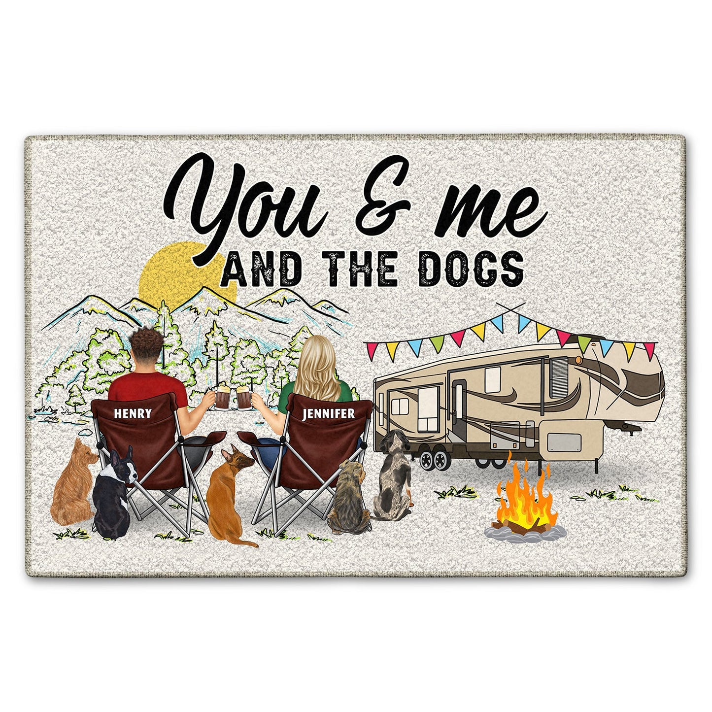 home is where we park it you and me and the dogs doormat - gift for camping lovers - rubber base non-slip welcome mat
