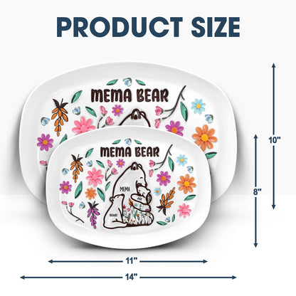 Mama Bear Floral Style Plate - Loving Gift For Mom, Grandma - 3D Inflated Effect Printed Decorative Serving Platter, BPA-Free Plastic, Unique Birthday Present