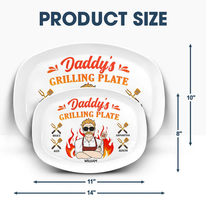 Daddy Grilling Plate Fire Cartoon - Fun Plate for Dads