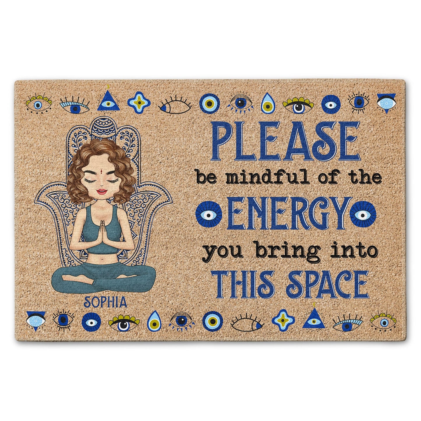 please be mindful of the energy you bring into this space doormat - loving gift for women and yoga lovers - rubber base non-slip welcome mat