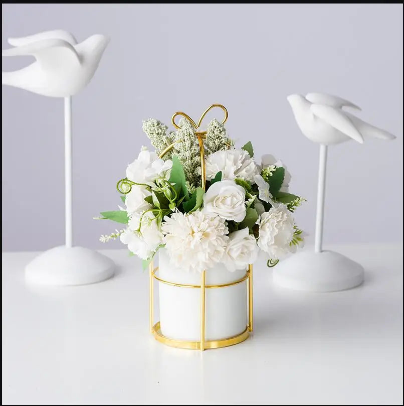 european ceramic vase medium size, elegant home office decor, modern desktop flower pot, high-gloss finish for artificial floral arrangements, living room shelf ornament