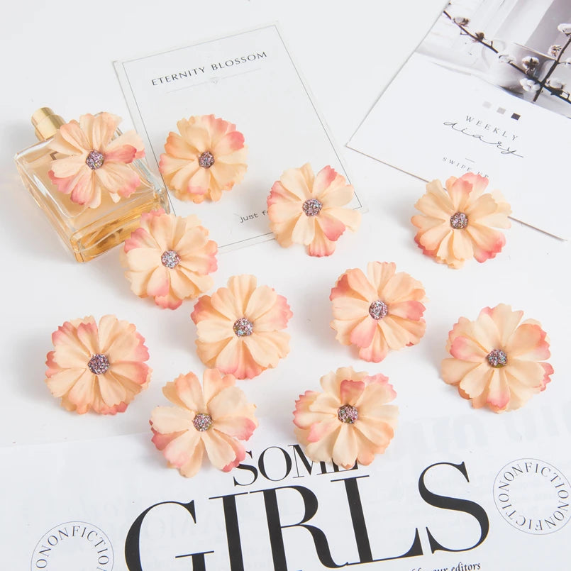 50pcs pink silk daisy heads artificial flowers for wedding decorations, diy crafts, party decor, christmas wreaths, home decor, and indoor use