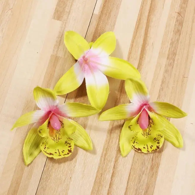 artificial orchid flower heads 7.5cm, silk decoration for home wedding, diy craft, 10/20/30pcs assorted colours, gift scrapbooking decorative floral design