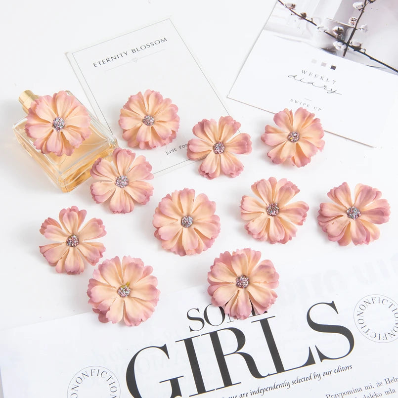 50pcs pink silk daisy heads artificial flowers for wedding decorations, diy crafts, party decor, christmas wreaths, home decor, and indoor use