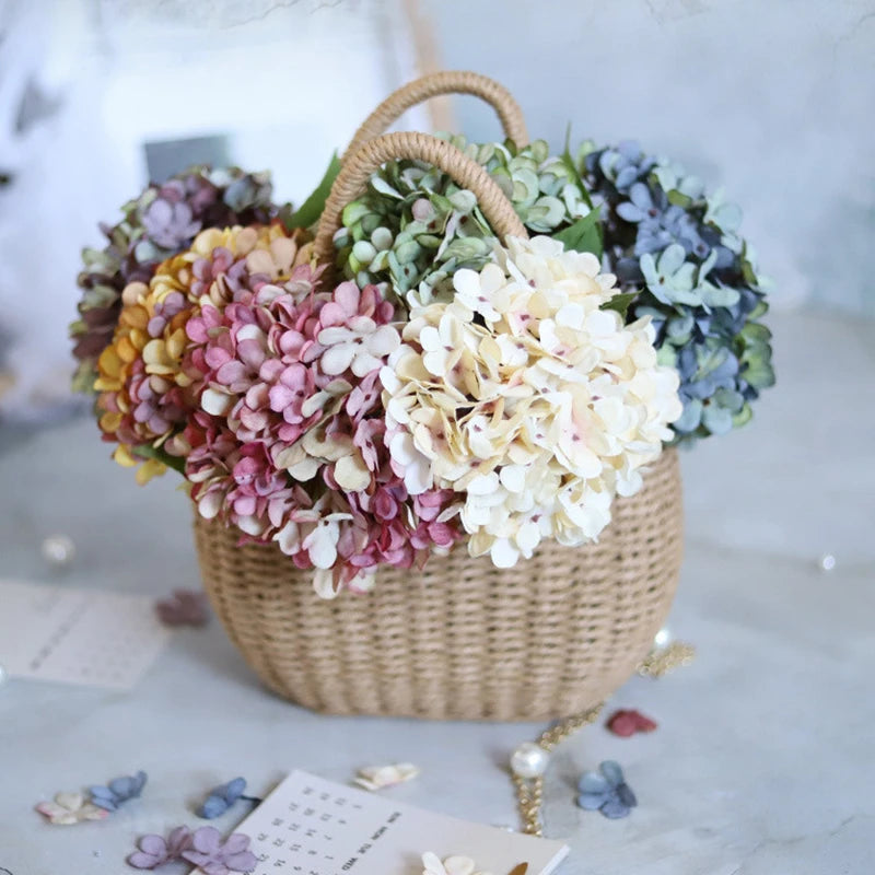 silk hydrangea artificial flower bouquet for home decor, weddings, parties, baby showers, and more - elegant faux floral arrangement for indoor and outdoor use