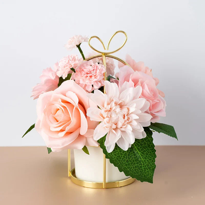 european ceramic vase medium size, elegant home office decor, modern desktop flower pot, high-gloss finish for artificial floral arrangements, living room shelf ornament