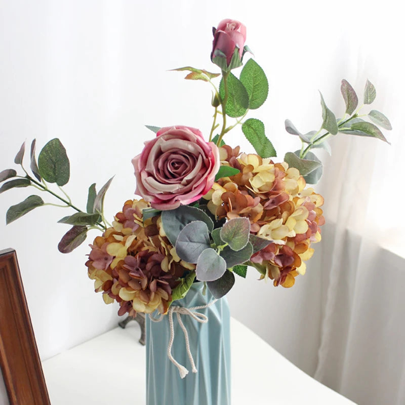 silk hydrangea artificial flower bouquet for home decor, weddings, parties, baby showers, and more - elegant faux floral arrangement for indoor and outdoor use