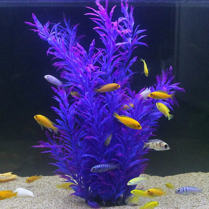 Artificial Fish Tank Plants 50cm – Purple, Green & Red Plastic Water Grass for Aquarium Decoration | Realistic Hanging Fake Bamboo Leaf Aquatic Decor