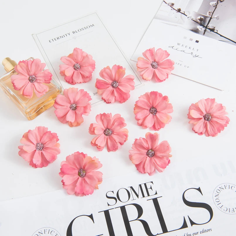 50pcs pink silk daisy heads artificial flowers for wedding decorations, diy crafts, party decor, christmas wreaths, home decor, and indoor use