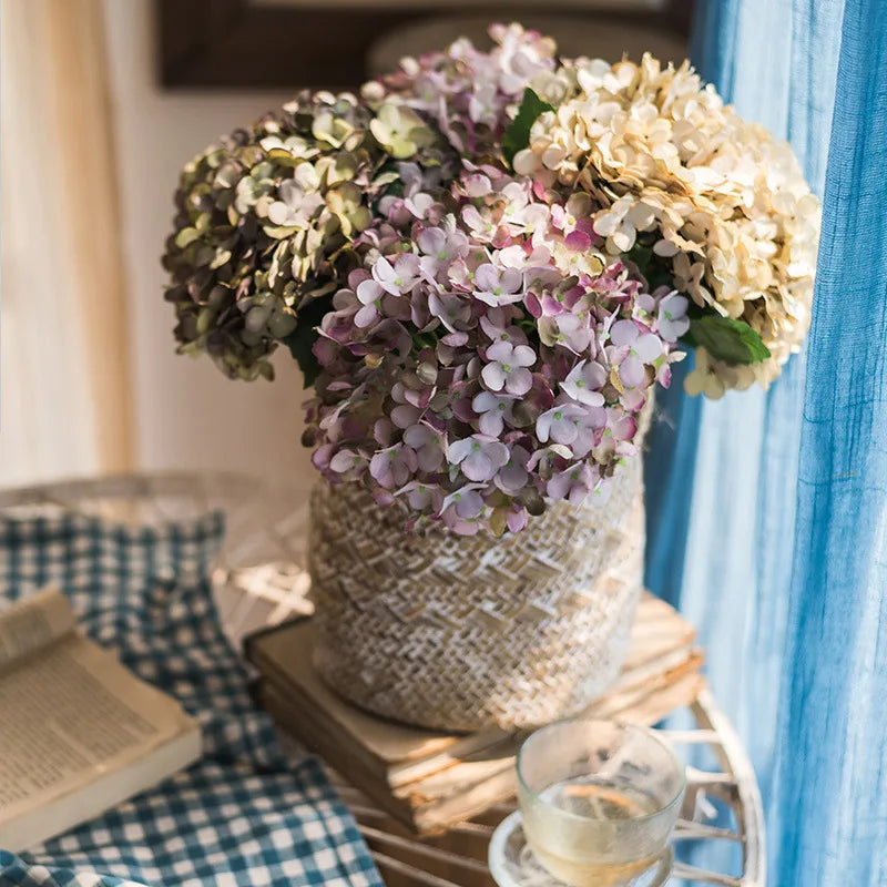 silk hydrangea artificial flower bouquet for home decor, weddings, parties, baby showers, and more - elegant faux floral arrangement for indoor and outdoor use