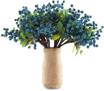 Artificial Flower Bouquet, 5 Pack 25cm Silk Berry Branches for Indoor Decoration, Weddings, Parties, Bridal Showers, Multicolour (Red, Blue, Green, White)