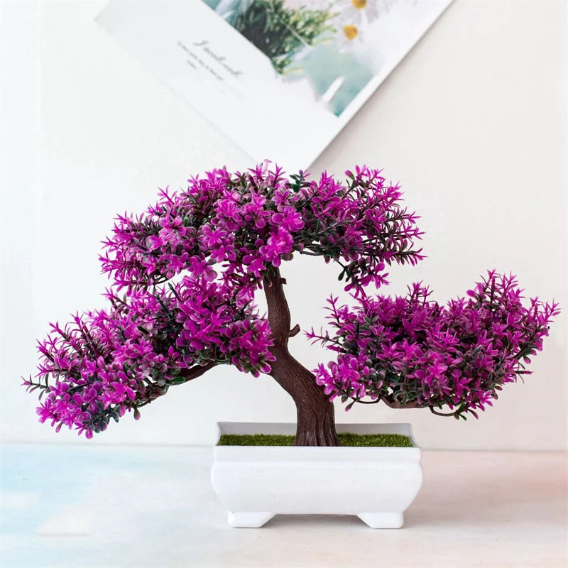 artificial bonsai tree decor, small plastic potted plant for home and office, fake plant desktop ornament, ideal for bridal showers, gardens, and outdoor exhibits