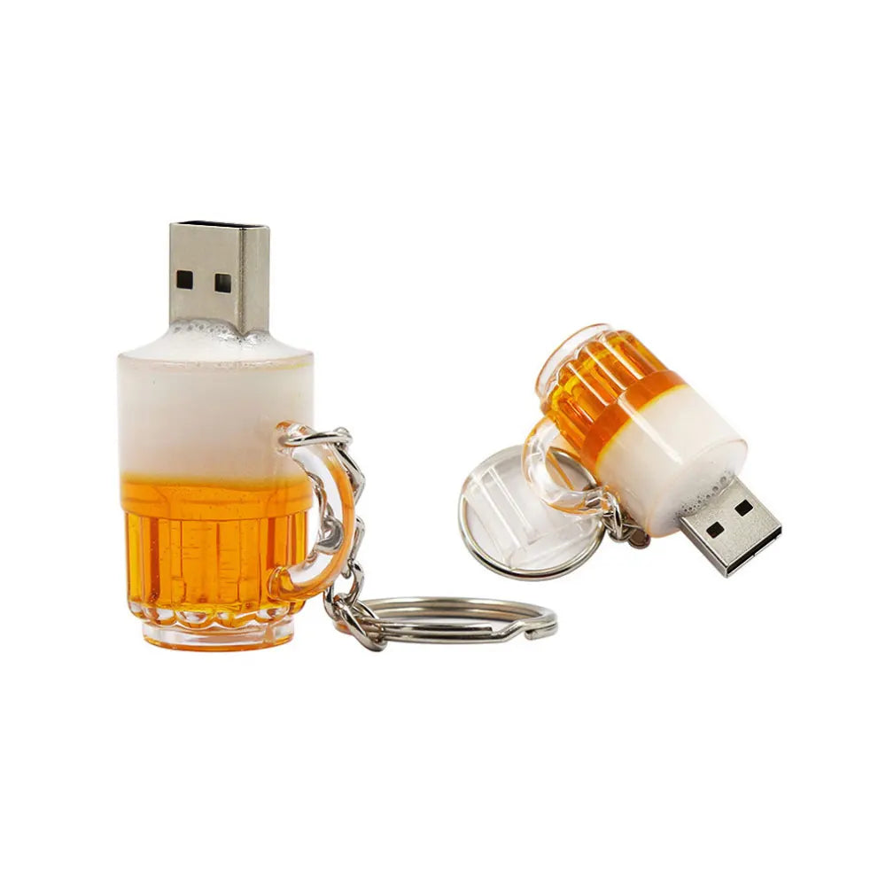 creative beer mug usb 2.0 flash drive 64gb - fun memory stick with key chain, perfect gift for tech lovers and special occasions!