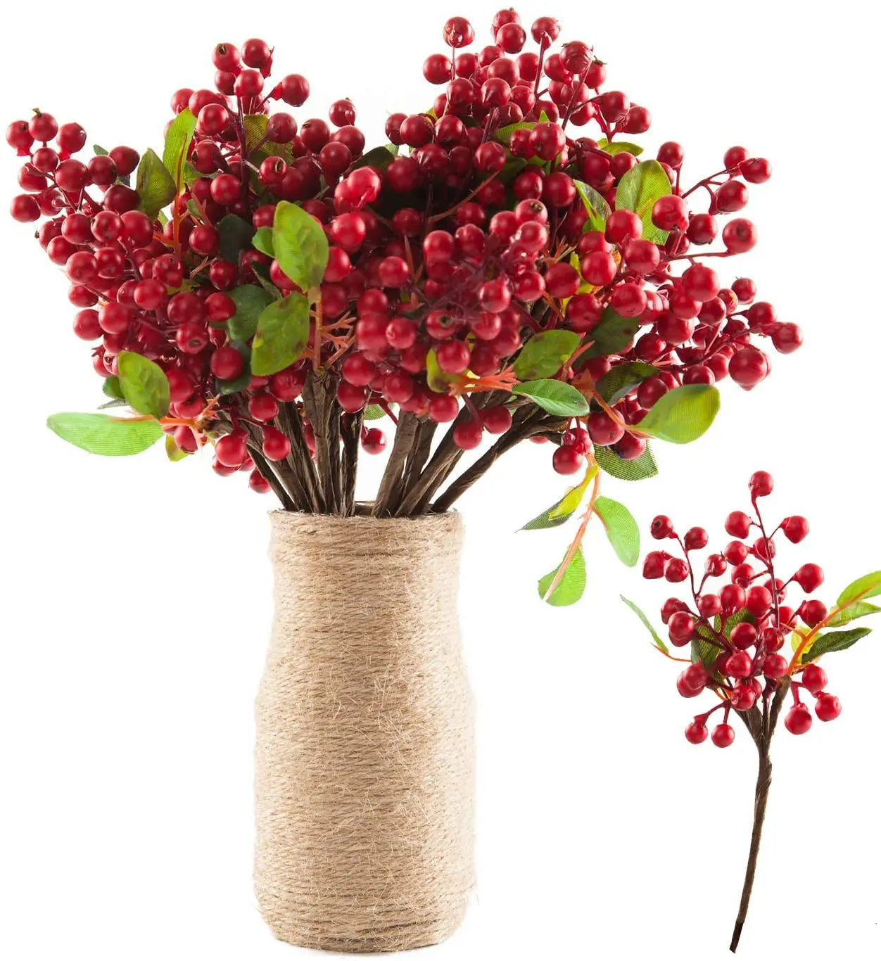 artificial flower bouquet, 5 pack 25cm silk berry branches for indoor decoration, weddings, parties, bridal showers, multicolour (red, blue, green, white)
