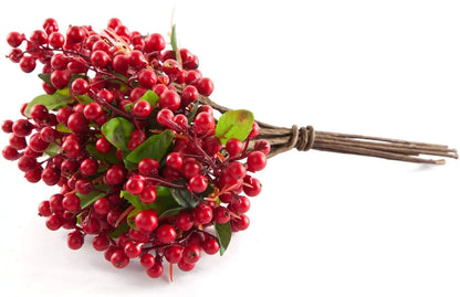 Artificial Flower Bouquet, 5 Pack 25cm Silk Berry Branches for Indoor Decoration, Weddings, Parties, Bridal Showers, Multicolour (Red, Blue, Green, White)