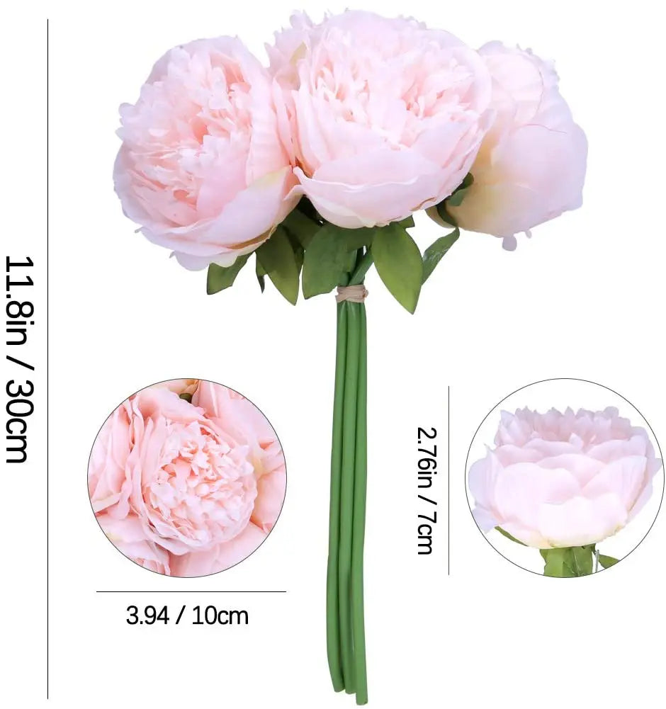 artificial peony bouquet 5 heads silk flowers for home office wedding party decor – white, pink, blue, rose red