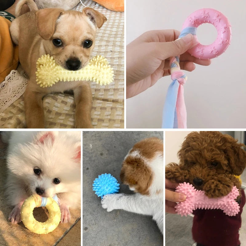chew toys for small dogs | durable rubber knot design | bite resistant | molar teeth cleaning | interactive training | pink/blue/yellow | pet accessories | uk