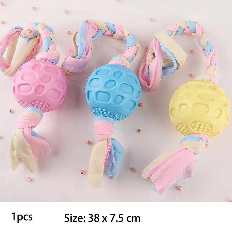 chew toys for small dogs | durable rubber knot design | bite resistant | molar teeth cleaning | interactive training | pink/blue/yellow | pet accessories | uk