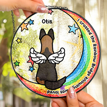 I Crossed The Rainbow Bridge - Stained Glass Suncatcher for Pet Memorial