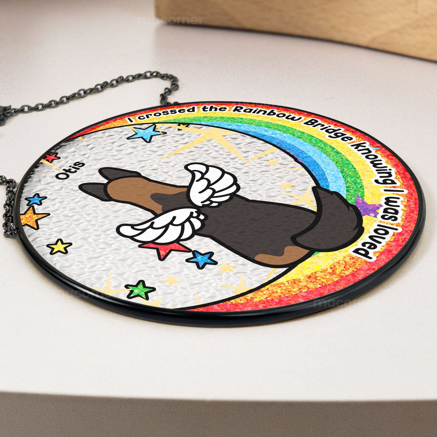 i crossed the rainbow bridge - stained glass suncatcher for pet memorial