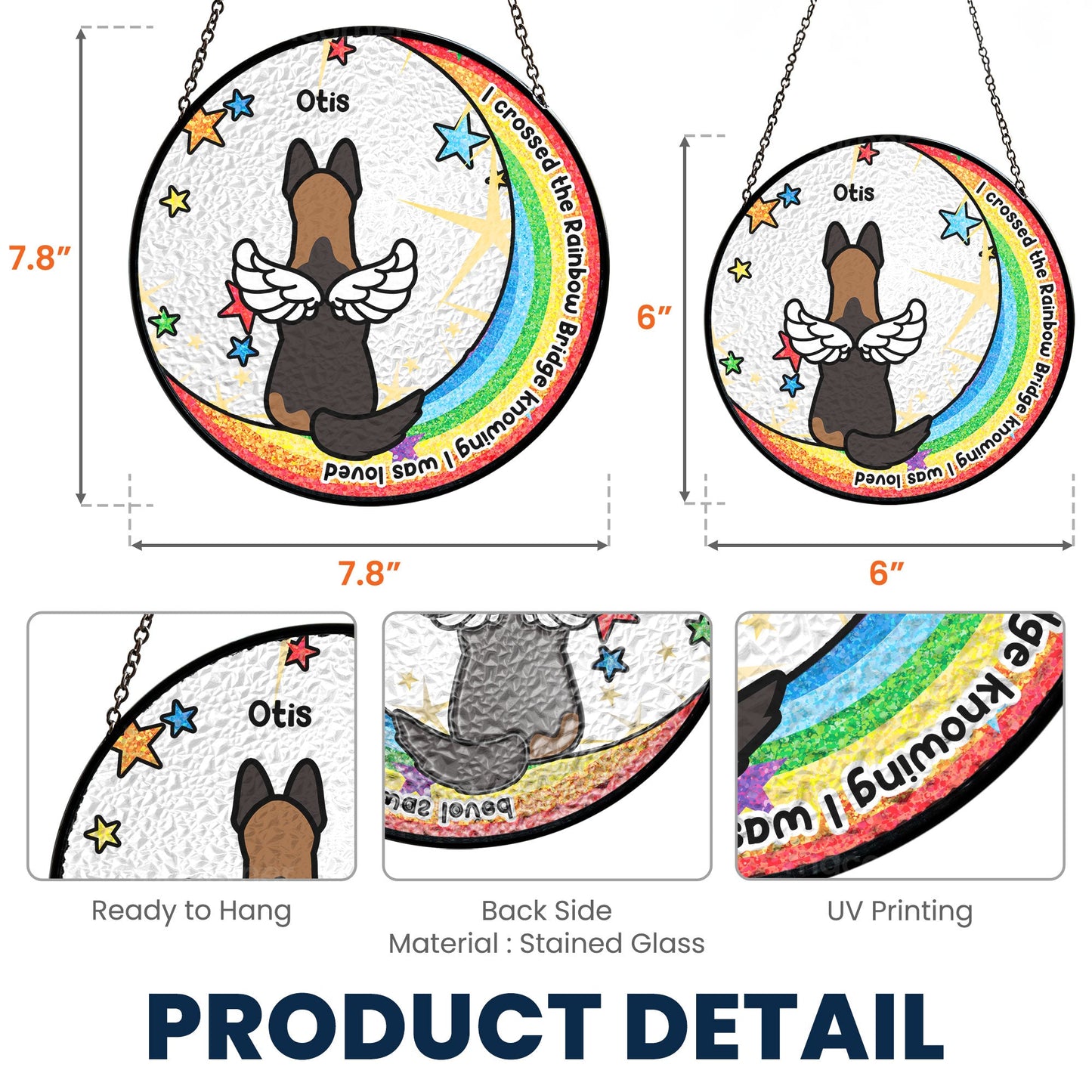 i crossed the rainbow bridge - stained glass suncatcher for pet memorial