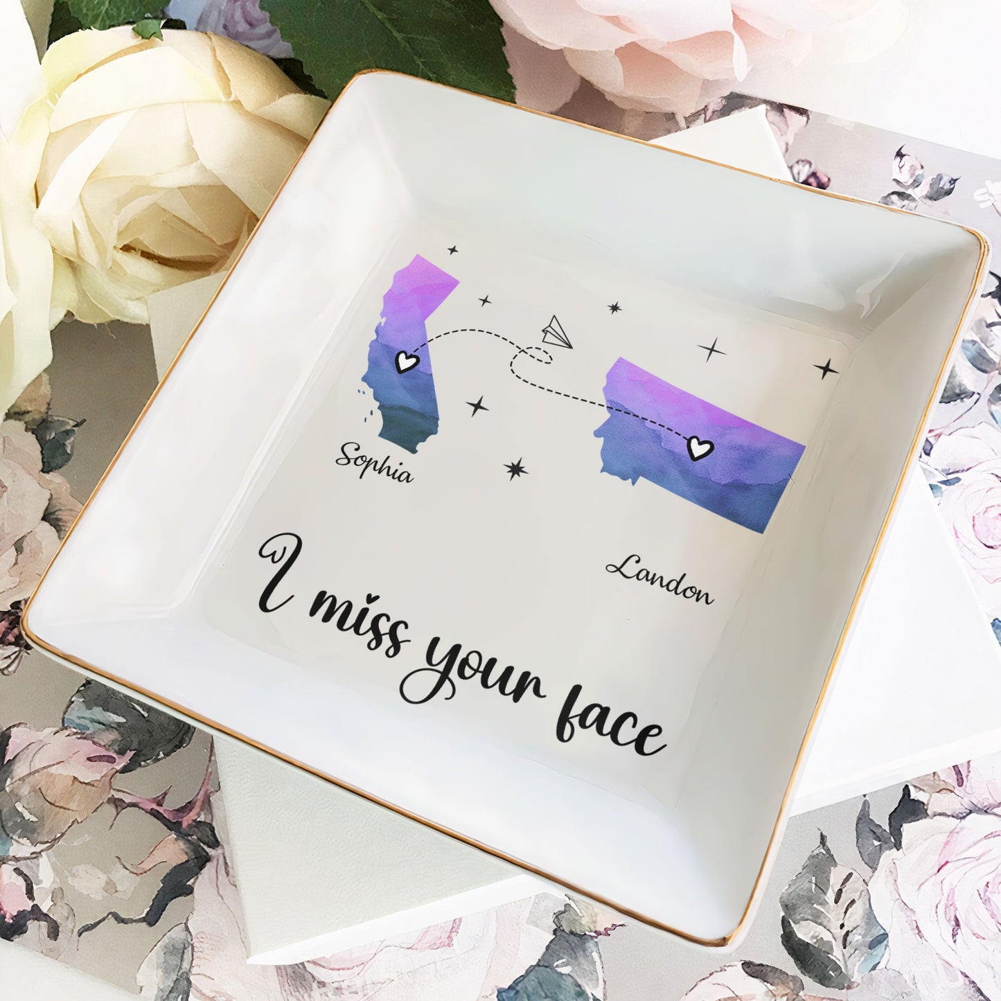 i miss your face - personalized jewelry dish for best friends - long-distance friendship gift - ceramic ring and earring holder - thoughtful gift for her