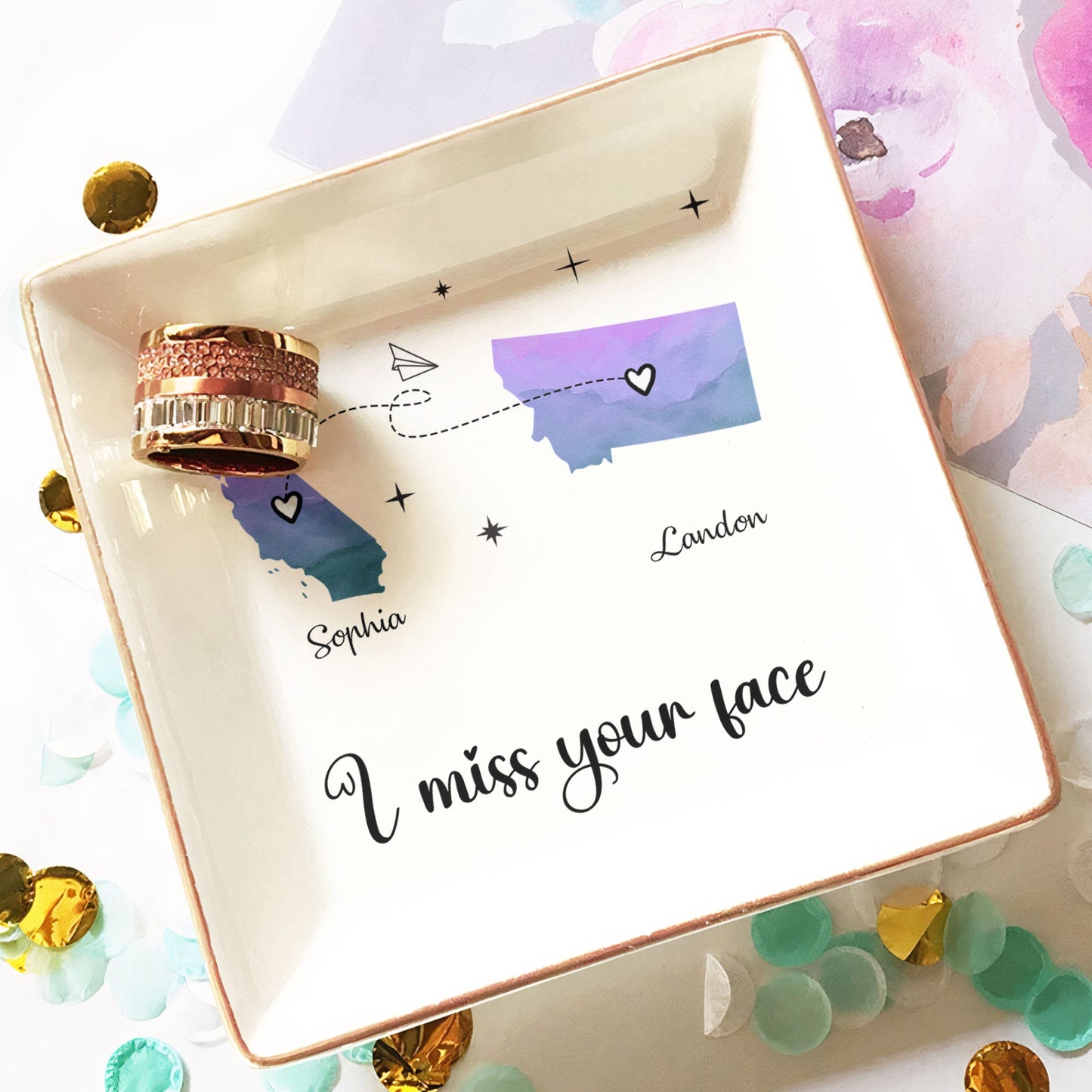 i miss your face - personalized jewelry dish for best friends - long-distance friendship gift - ceramic ring and earring holder - thoughtful gift for her