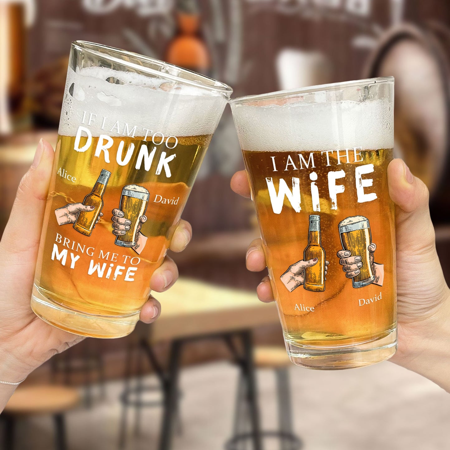 personalized beer glass if i am too drunk bring me to - funny gift for couples, wedding beer glass for husband and wife, 16oz high-quality glass