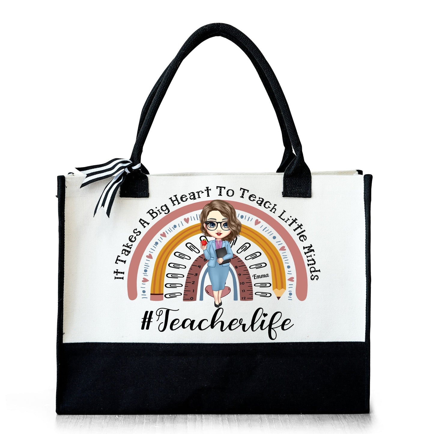 it takes a big heart to shape little minds teacher canvas tote bag - teacher appreciation gift, rainbow design, stylish and practical, ideal back to school present