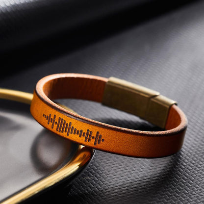 Custom Engraved Music Code PU Leather Bracelet with Strong Magnetic Clasp for Music Lovers - Vintage Style, Durable, Available in 3 Sizes