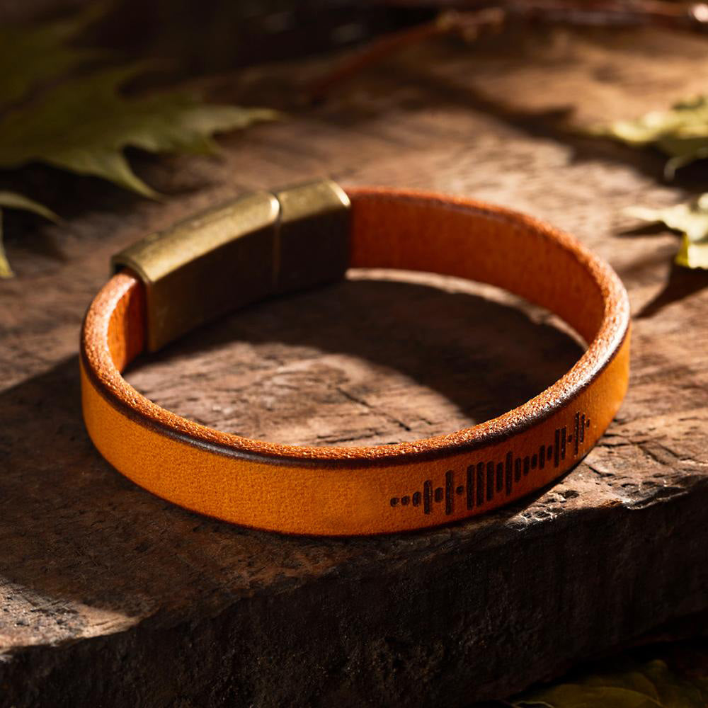 custom engraved music code pu leather bracelet with strong magnetic clasp for music lovers - vintage style, durable, available in 3 sizes
