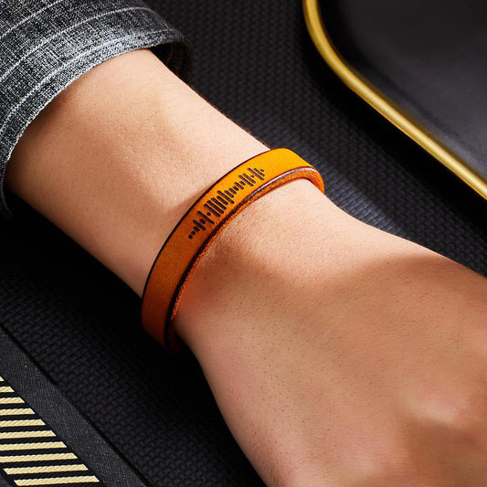 Custom Engraved Music Code PU Leather Bracelet with Strong Magnetic Clasp for Music Lovers - Vintage Style, Durable, Available in 3 Sizes