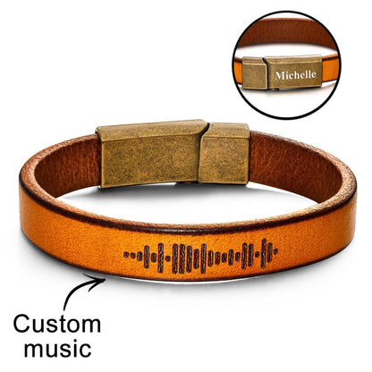 Custom Engraved Music Code PU Leather Bracelet with Strong Magnetic Clasp for Music Lovers - Vintage Style, Durable, Available in 3 Sizes
