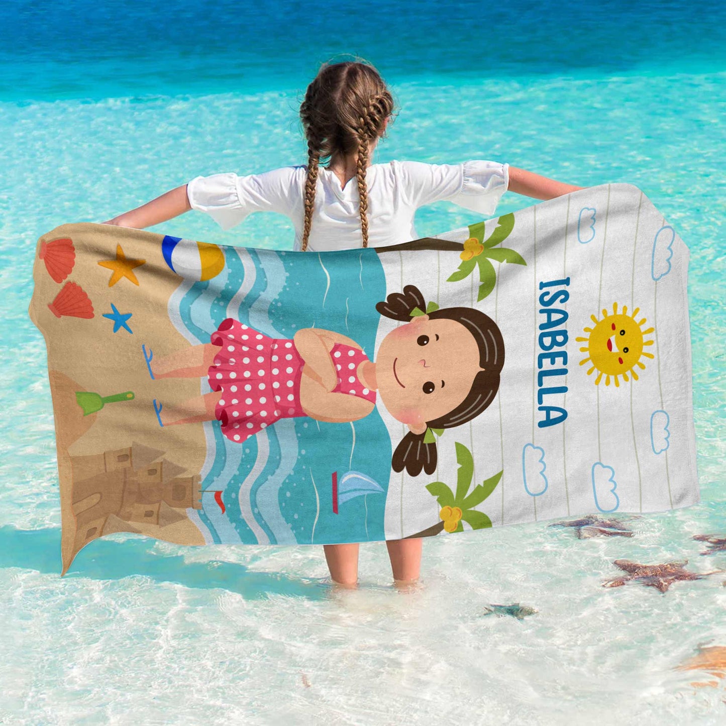 kid on the beach - personalized beach towel