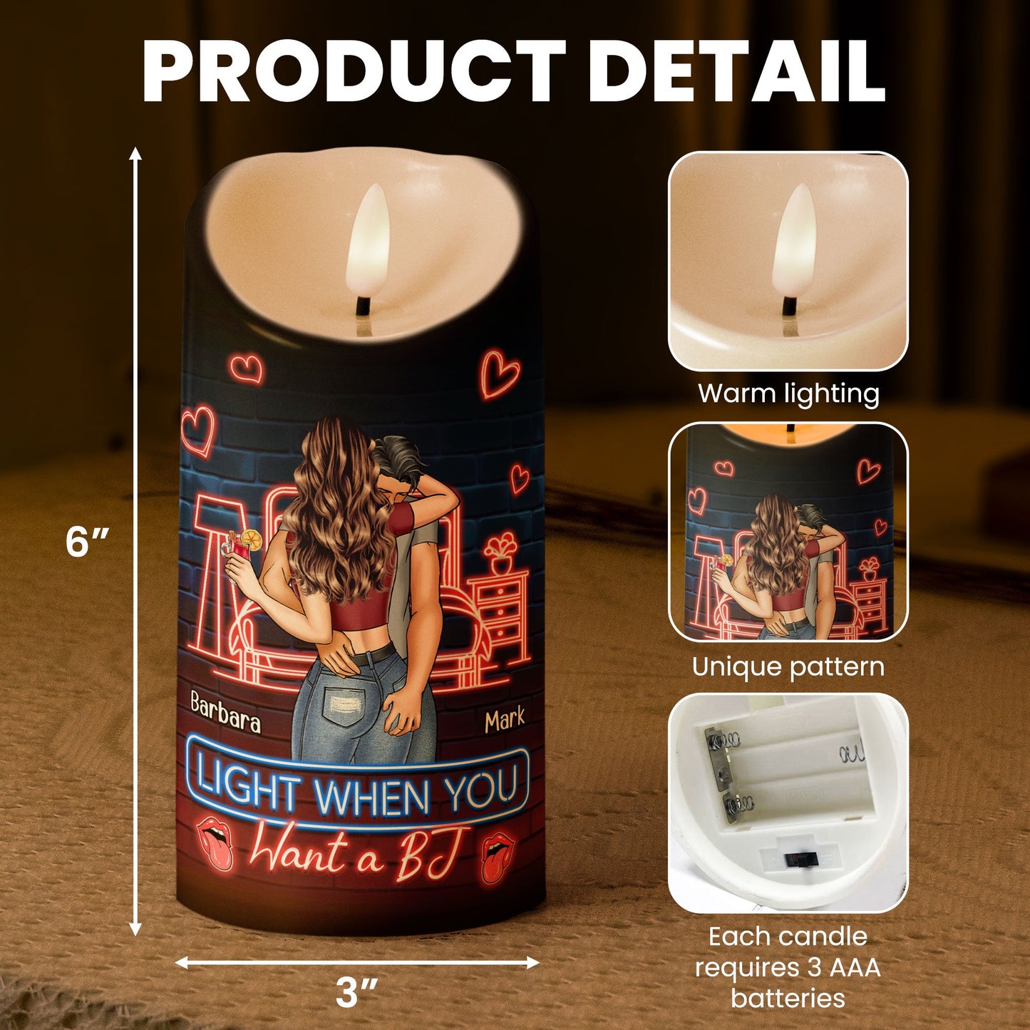 light me when you want a - personalized led candle for couples, romantic gift, flameless, humorous room decor, safe for kids and pets, 3 x 6 inches