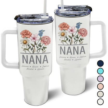 Nana Grandma Mom Birth Flowers - 40oz Tumbler With Straw, Insulated, Durable Stainless Steel, Ideal Gift For Women, Mother's Day, Anniversaries, Birthdays