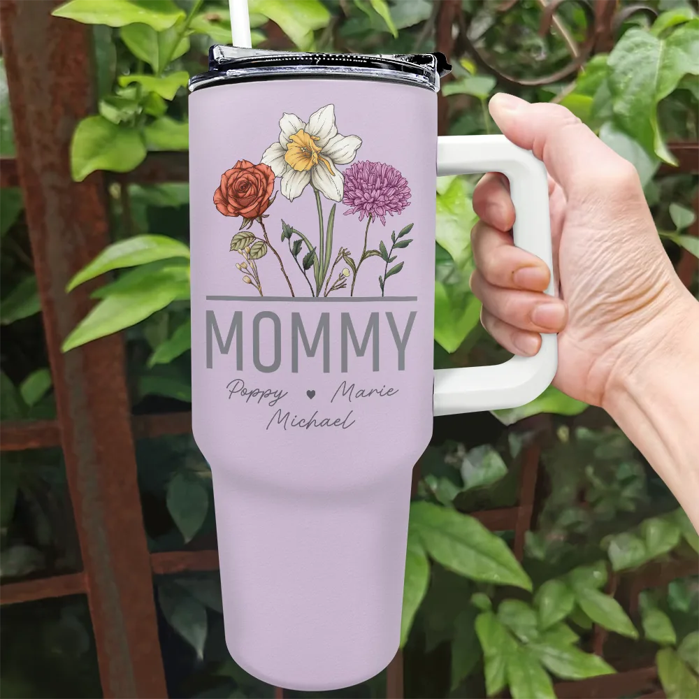nana grandma mom birth flowers - 40oz tumbler with straw, insulated, durable stainless steel, ideal gift for women, mother's day, anniversaries, birthdays